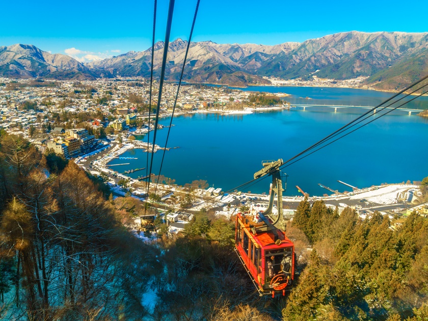 JAPAN - FEBRUARY 2, 2016: kawaguchiko lake from kachi ropeway