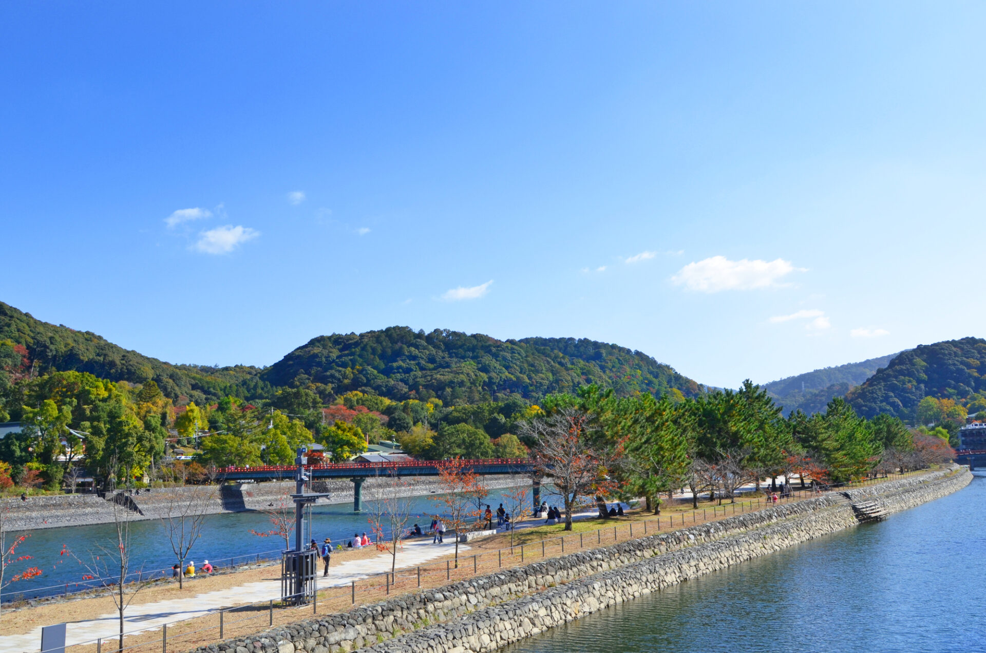 晴れた日の京都宇治川の風景