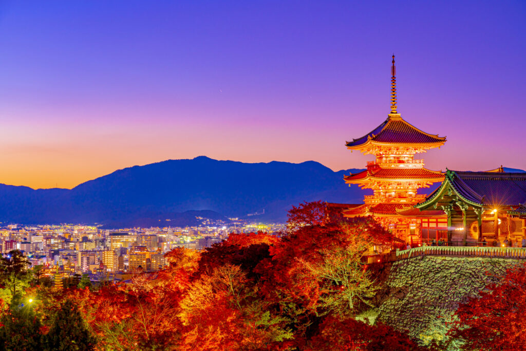 ライトアップされる秋の京都