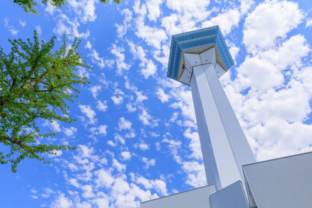 青空の下、五稜郭タワー