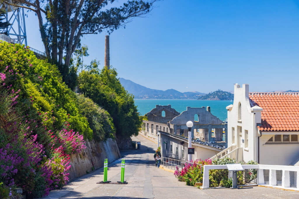 Sunny view of some historical building in Alcatraz island