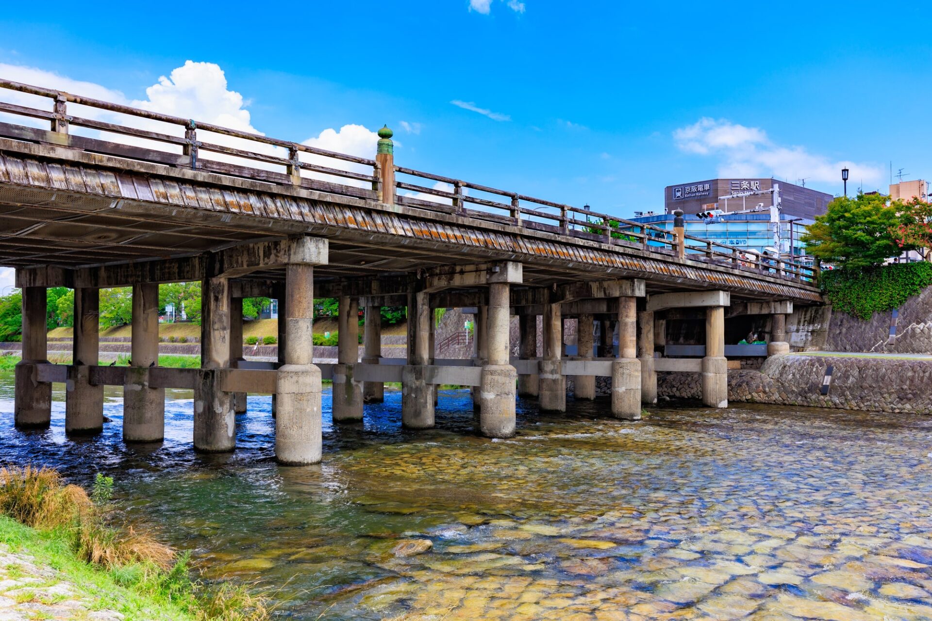 夏の京都の鴨川の風景