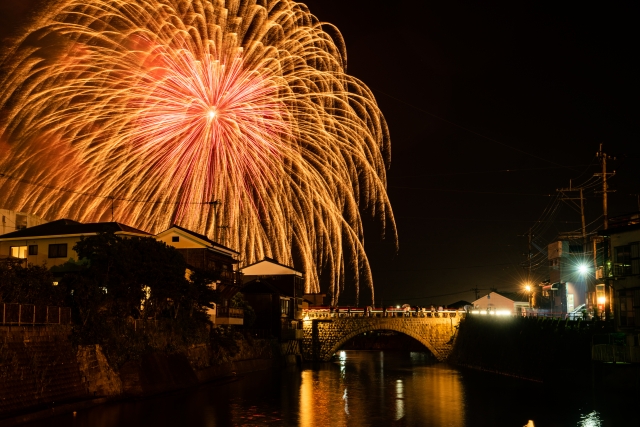 宮崎の夜空に咲く花火