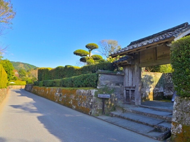 丁寧に手入れされた石垣と垣根が美しい知覧武家屋敷