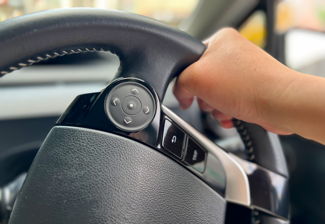 車のハンドルを握っている人